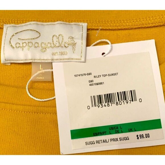 Cappagallo L Sunset Yellow Crew Neck SharkBite Hem Long Studded Sleeve Riley Top - Picture 6 of 6